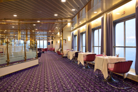ferry to Mallorca, 2021, empty restaurant's tables