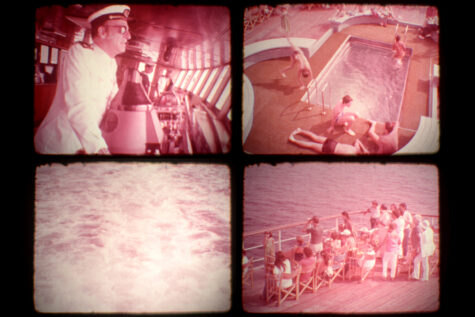 ferry to Mallorca, entertaining transit zone, stills from the video by J. Planas, 70s.